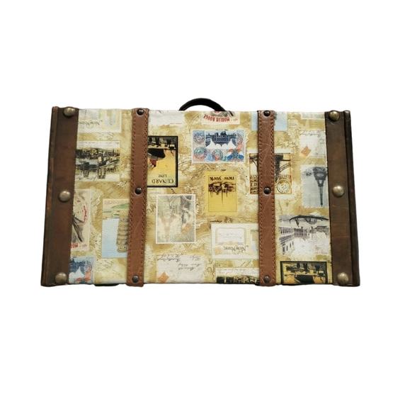 DECORATIVE LUGGAGE WITH LEATHER TRIM 15"×9"×4" - Picture 2 of 9